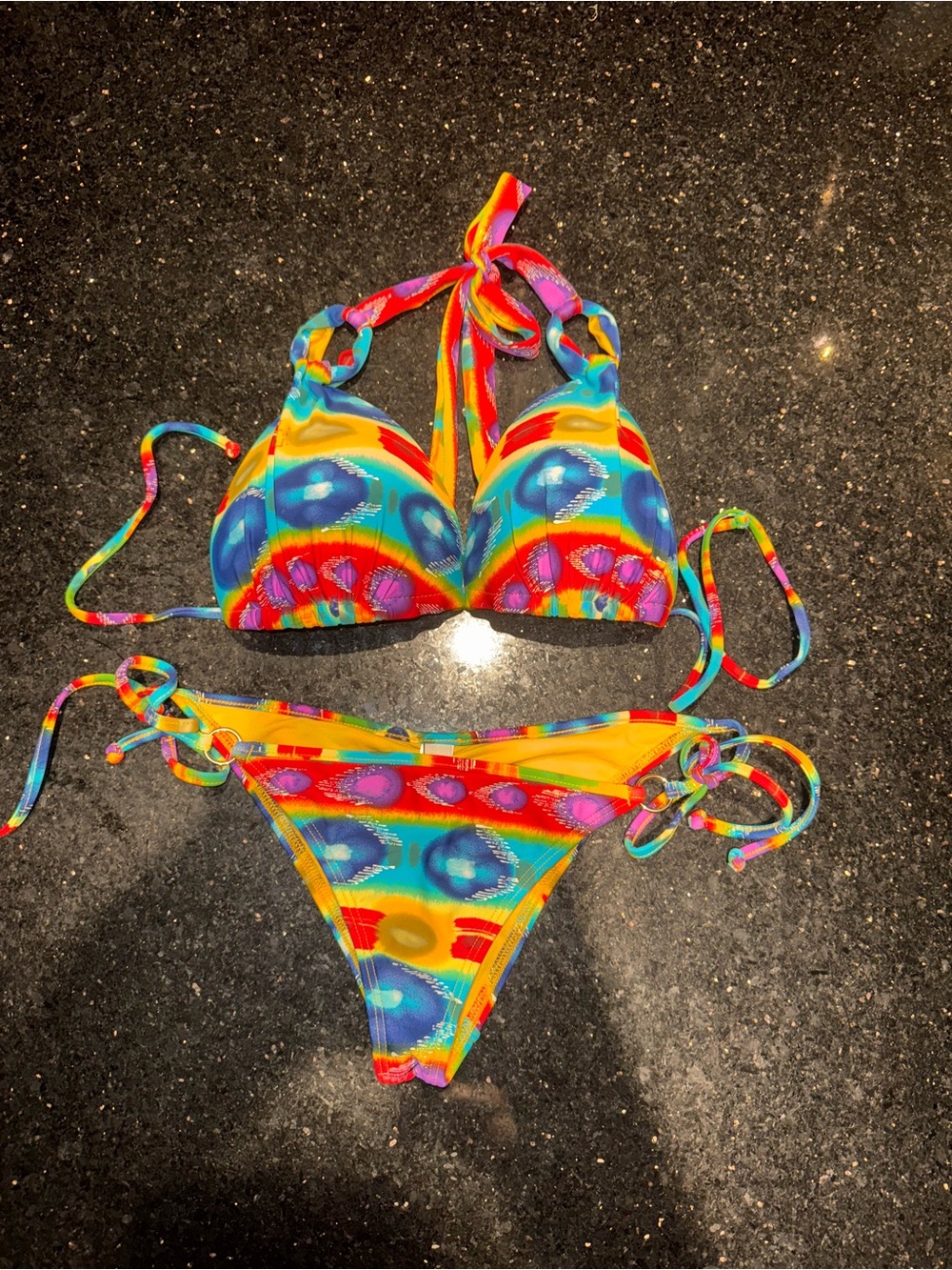 Luli Fama Rainbow Tie-Dye Padded Bikini Top